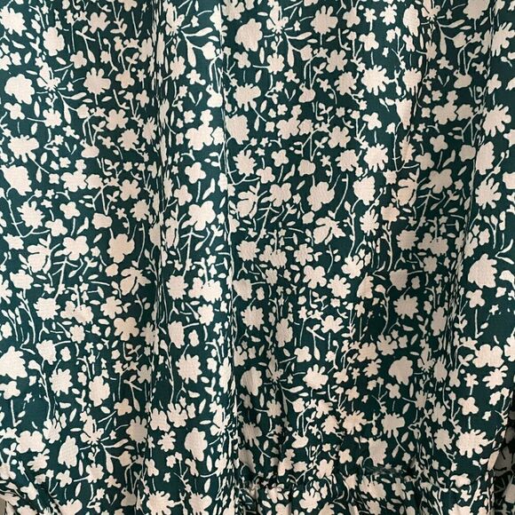 Like New Ruched Mock Neck White Floral Print Teal Midi Dress - Picture 5 of 11